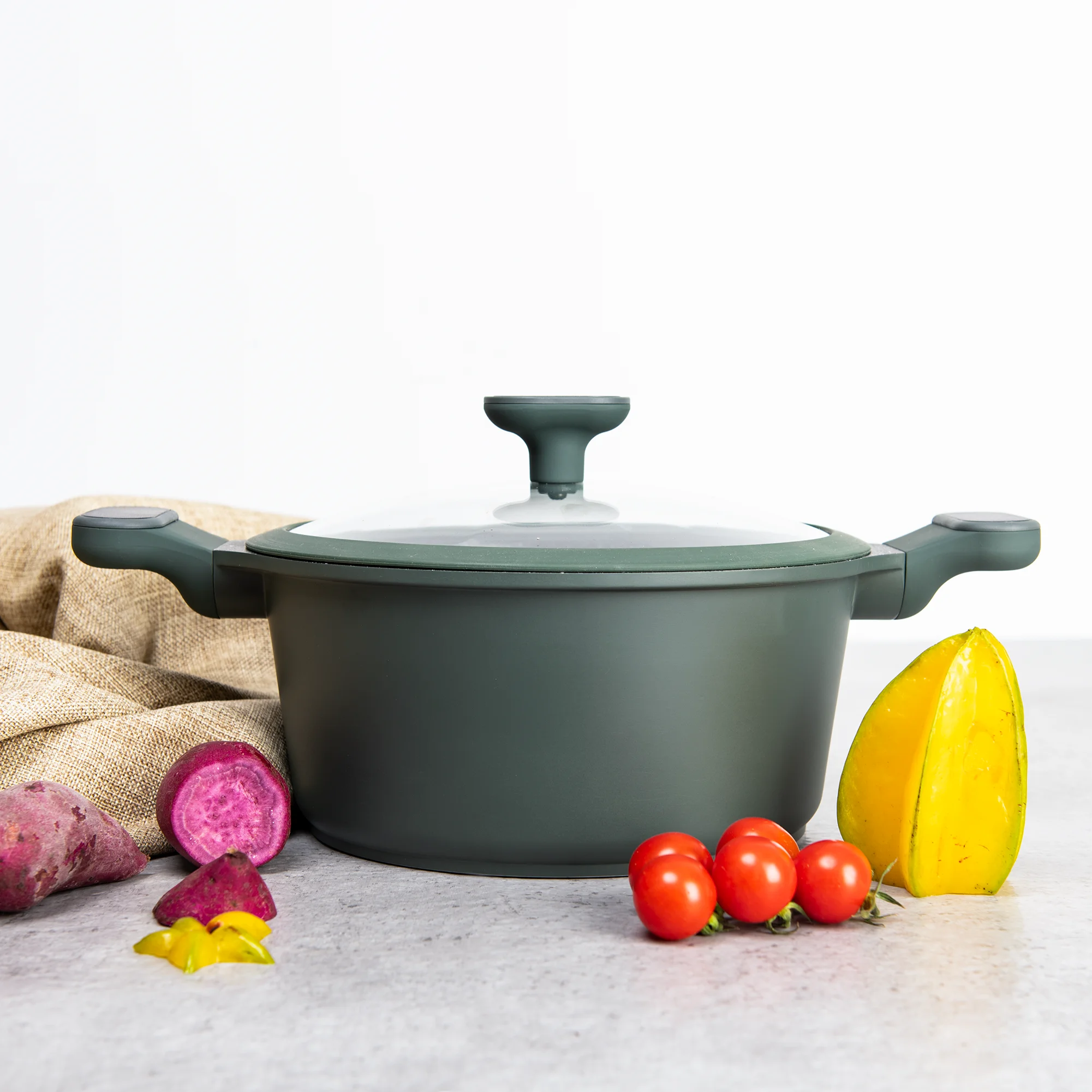 

BESCO Sample Escalation Series 28cm Non Stick Marble Coated Cast Aluminum Casserole Casserole Dish with Tempered Glass Lid Green