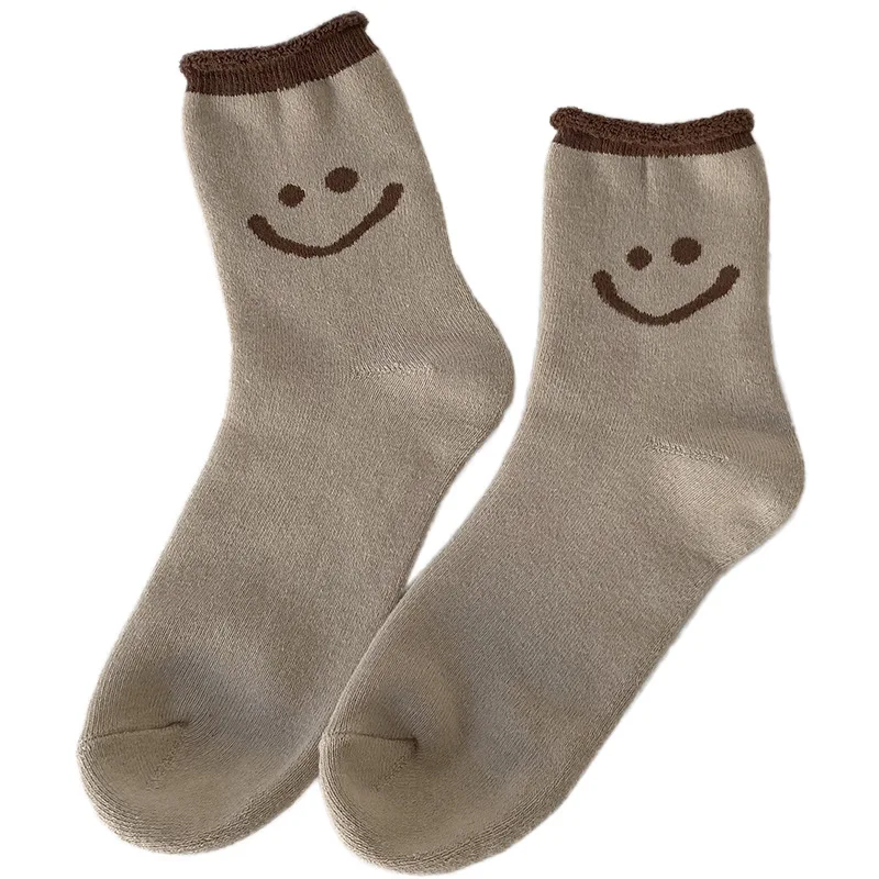 

Autumn and Winter Stockings Japanese Cute Cartoon Smiley Face Thick Cotton Socks Wool Ring Warm Women's Socks