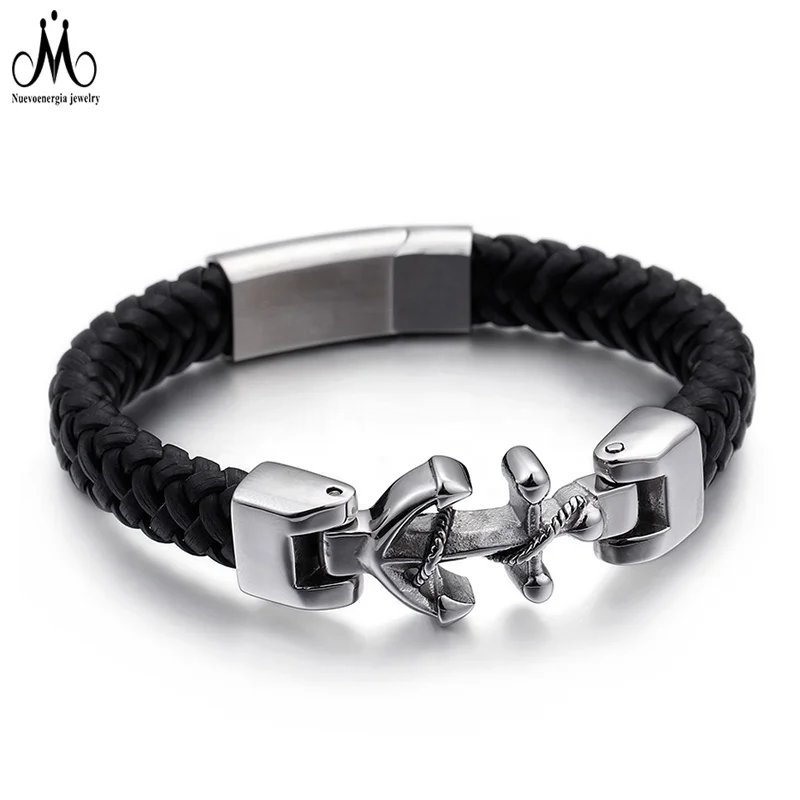 

Wholesale Magnetic Clasp Cross Anchor Accessories Leather Bracelet Jewelry, As picture