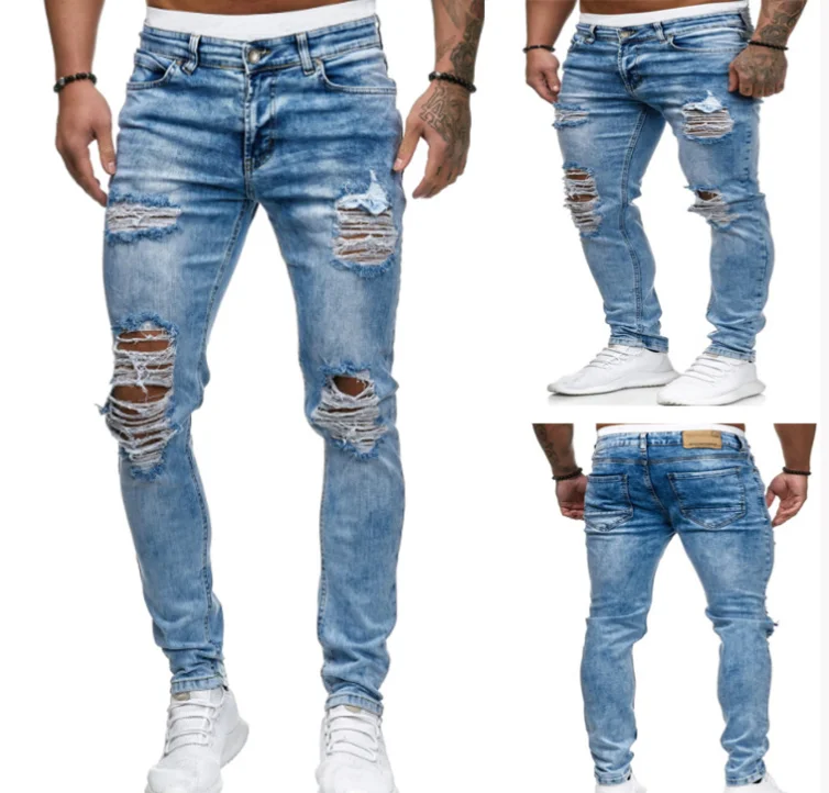 

Factory Direct Sale Slim Fit Skinny Washed Distressed Vintage Straight Cut Blue Cheap Men Denim Jeans