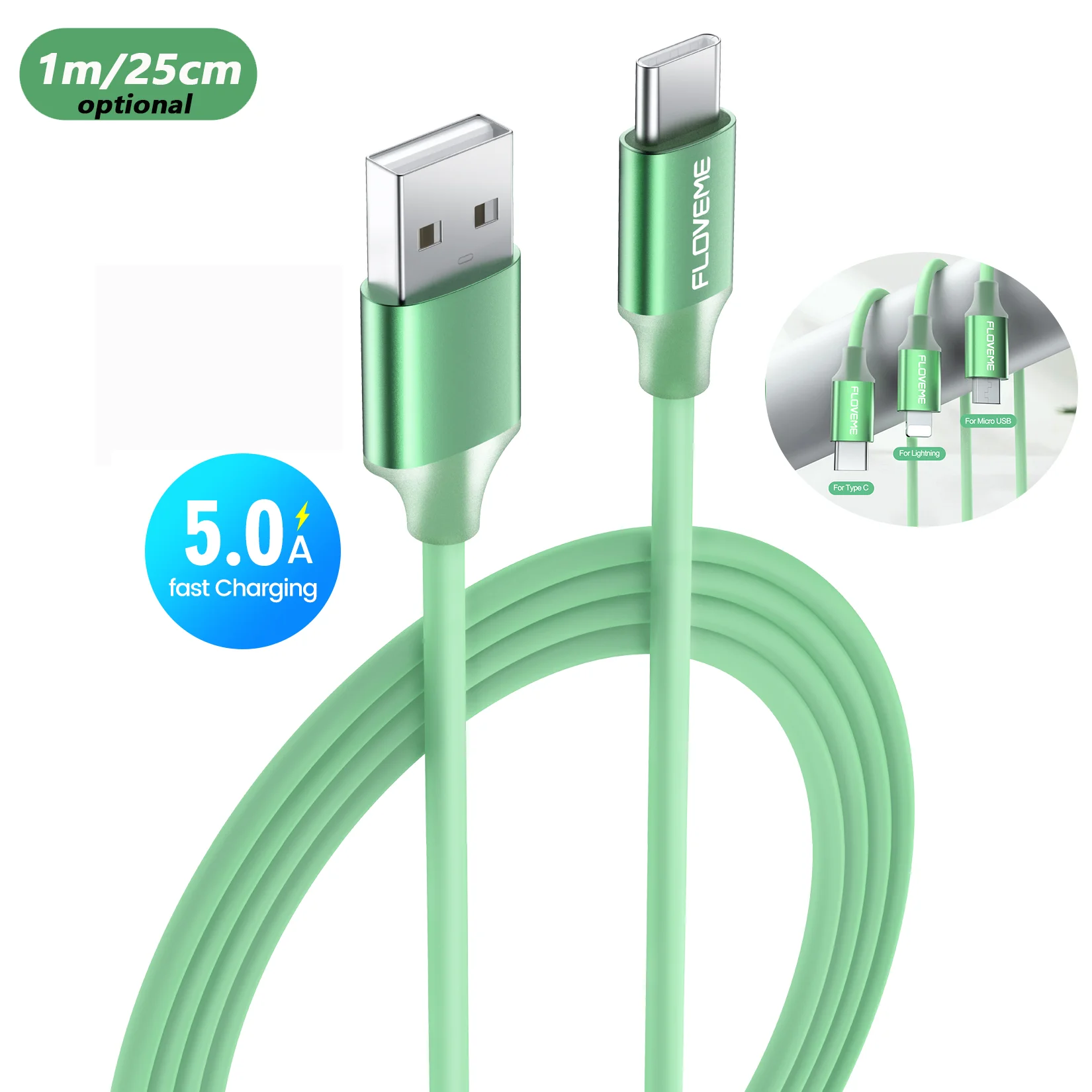 

Free Shipping 1 Sample OK 5A SR Mobile Charging Cable For Samsung FLOVEME 1m 25cm Green Environment Friendly Phone Charger Cable