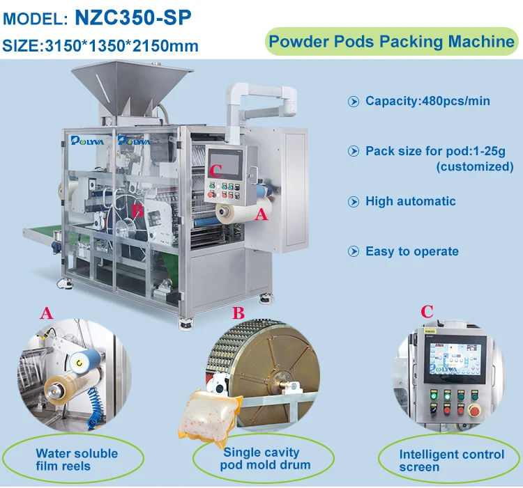 laundry detergent/ dishwasher/toiling cleaning water soluble powder capsules filling packing machine