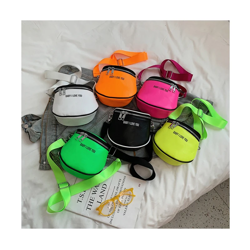 

Fashion Women Vintage Lady Semicircle Saddle Shoulder Bag Fluorescent color Crossbody Tote Female casual Bag BABY I LOVE YOU