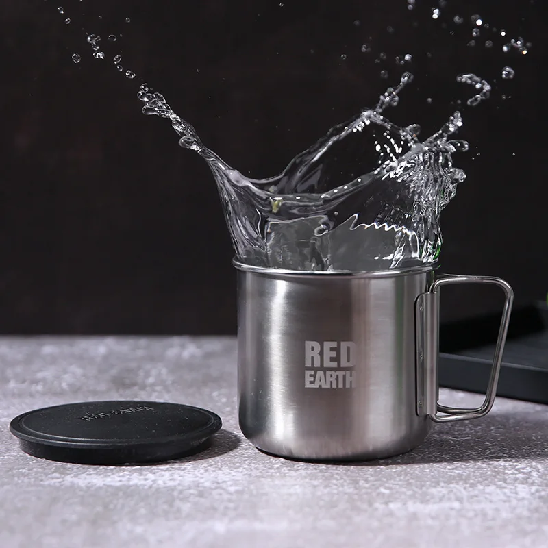 

420ml Outdoor Coffee Beer Single Wall Stainless Steel Light Fold Handle Mug