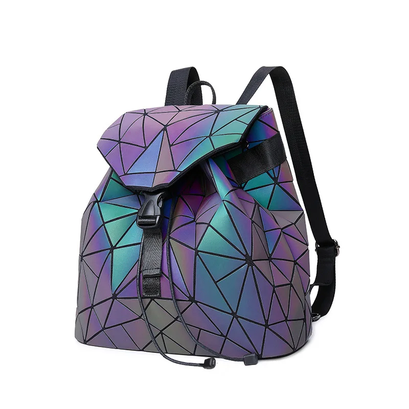 

Glow-in-dark backpack for men and women universal magic color geometric diamond computer backpacks, Pure color