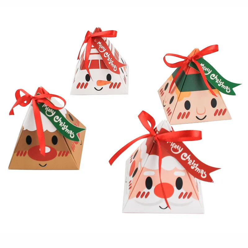 

New Arrivals Pyramid Exquisite Shape Merry Christmas Gift Box Paper Candy Box With Ribbon