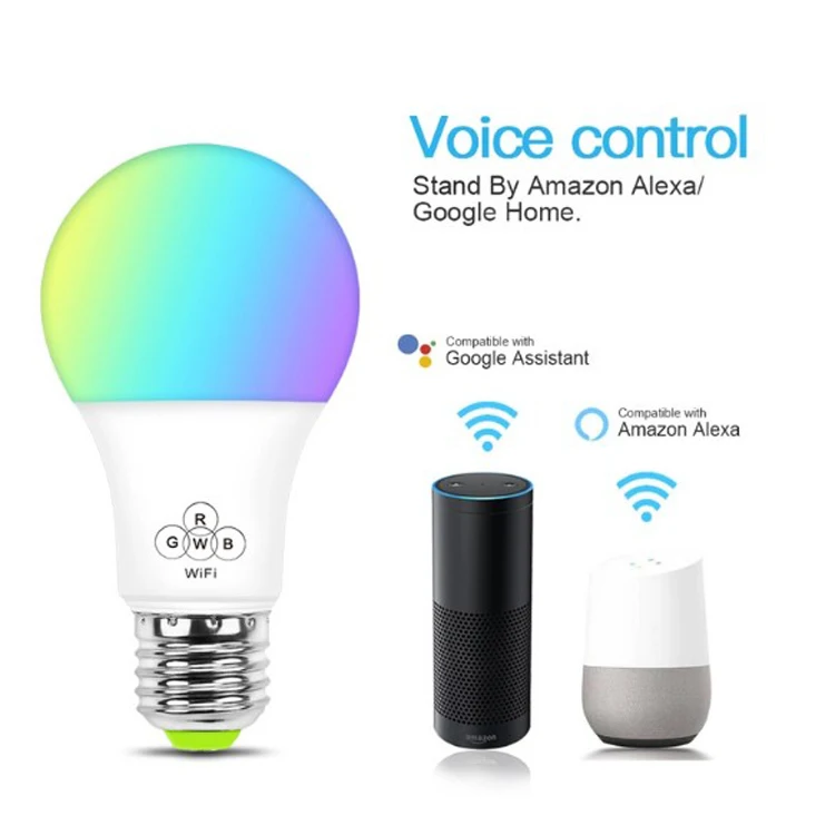 socket E27 Multicolor 60w Equivalent RGBCW 7W Light Compatible with Phone Google Home and IFTTT tuya smart bulb wifi