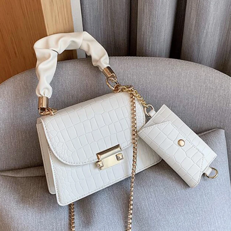 

Fashion top handle handbag women fake PU leather sling bag crossbody bags with purse, Black/white/purple/blue