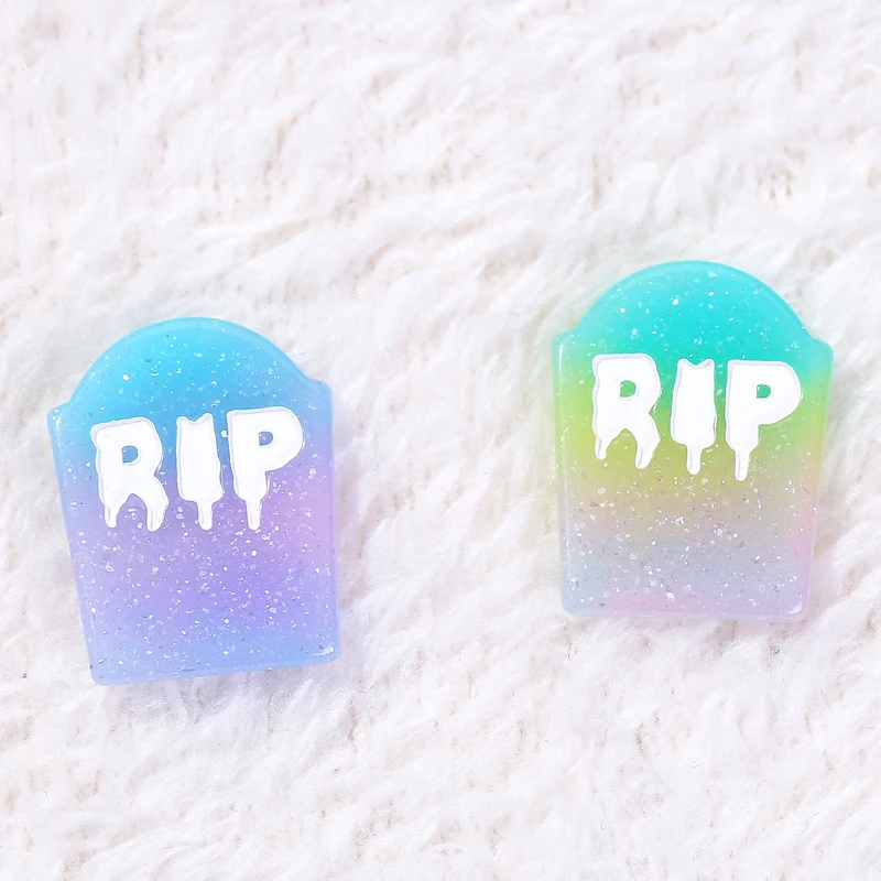 

Cute Resin Rip Gravestone Charms Cabochons Flatback Glitter Accessories For Scrapbooking Hair Bow Crafts Making Embellishments