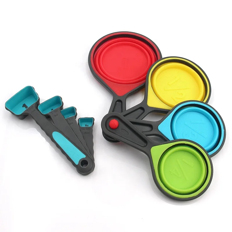 Customised BPA Free Space Saving Collapsible Silicone Measuring Cups and Spoons Set for Liquid Dry Measuring