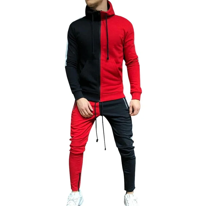

custom high quality sweatsuit Two tone color block fashion tracksuit for men slim fit jogging suit, Custom color