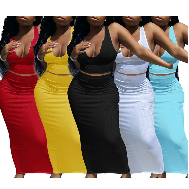 

Stylish Ladies 2 Piece Set Tank Tops Skirt Summer Casual Plus Size Women Two Piece Suits