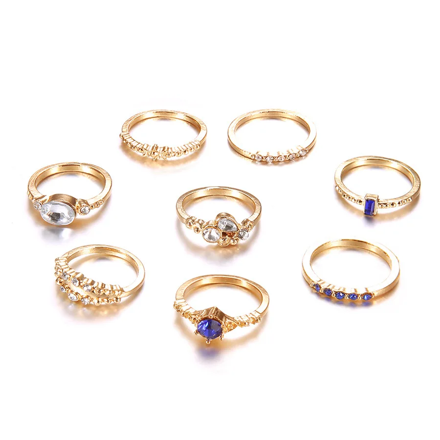 

8Pc /Set Ring Set for Women Jewelry 2021 Fashion Women's Ring Wedding Jewelry Vintage Gold Silver Color Jointed Rings Korean