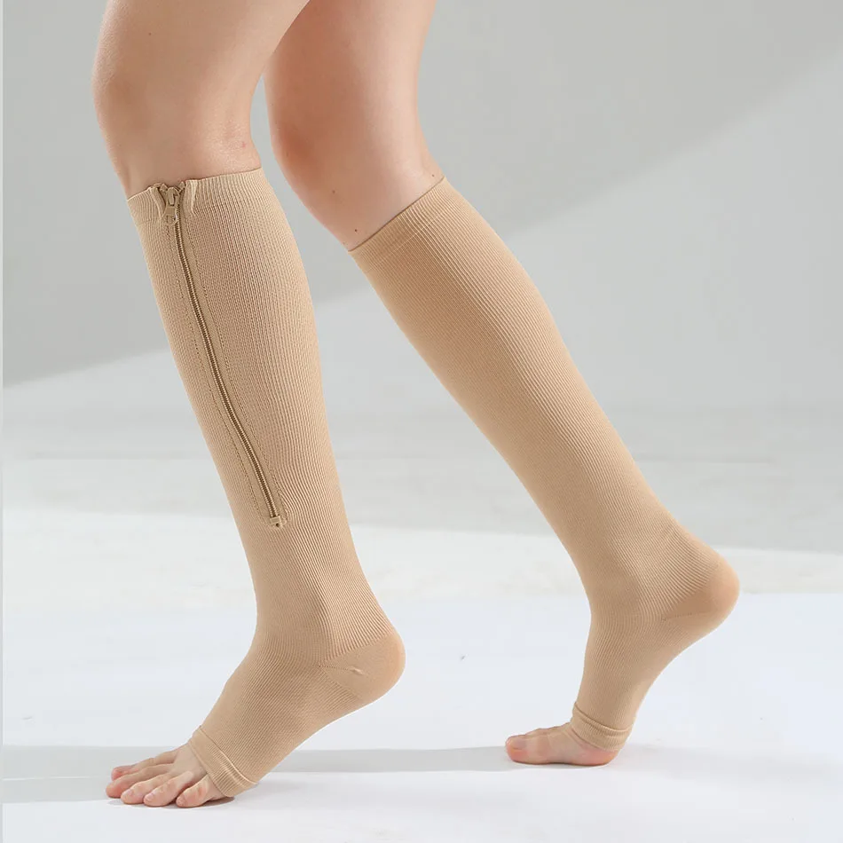 

OEM Medical Barrel Zipper Elastic Sports Shaping Vein Compression Calf Stockings, Picture