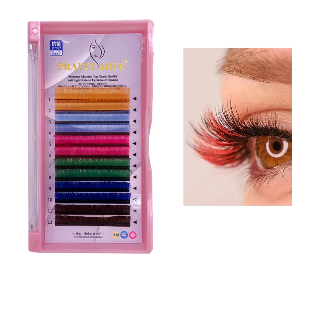 

Hot Sale Professional Eyelash Extension Colors Lashes Colorful 0.07 mink color lashes Russian Volume Eyelash Extension