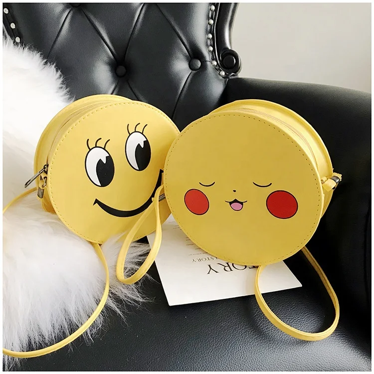 

Personality funny yellow smiling face small round bag New cute one-shoulder mini bag Cartoon style purses, 7 colors