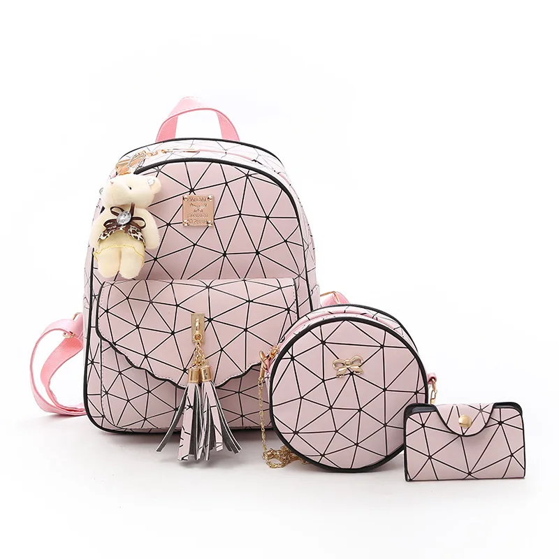 

Latest designer 3in1set PU tassel girls backpack new small school bag Korean ladies travel backpack tide shoulders bag