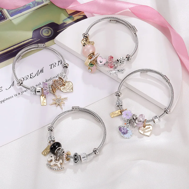 

HOVANCI 4 Stainless Steel Handmade DIY Beaded Eight-Pointed Star Bead Inspire Bar Beaded Friendship Bracelet