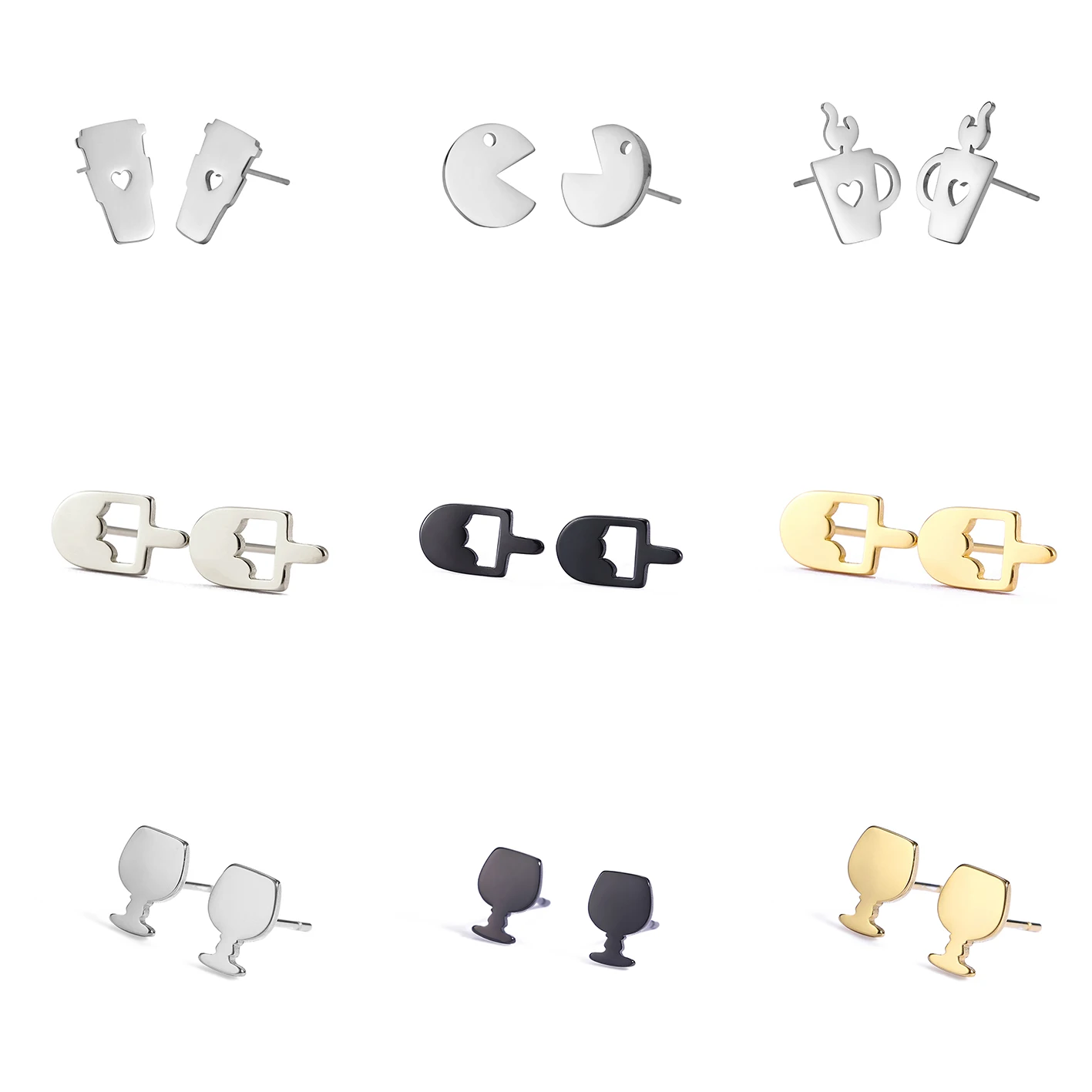 

Cup Earrings Food Coffee Cup Ice Cream Stud Earrings 2021 Wholesale 316 Stainless Steel Earrings Mixed, Gold,silver,gun black