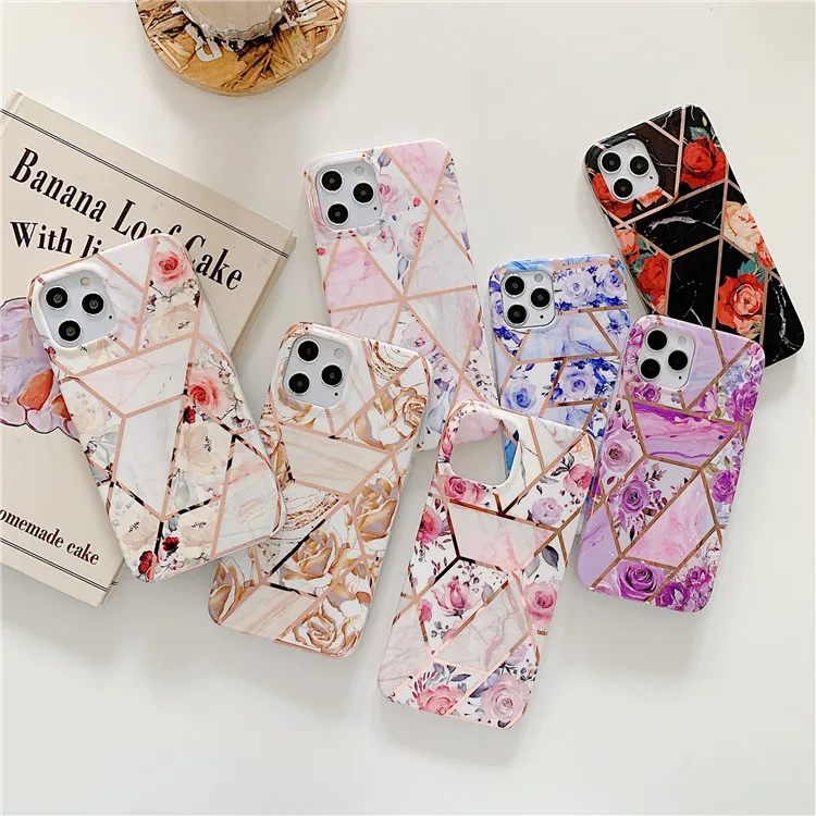 

2021 Geometric Marble Design TPU IMD Plating Soft Phone Cover for iPhone 12 for Samsung S20 for Huawei P40