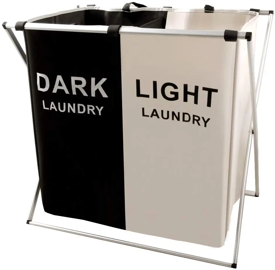 

2 Section Laundry Hamper Basket Foldable Durable Dirty Clothes Laundry Hamper Basket Laundry Bag, Customized color