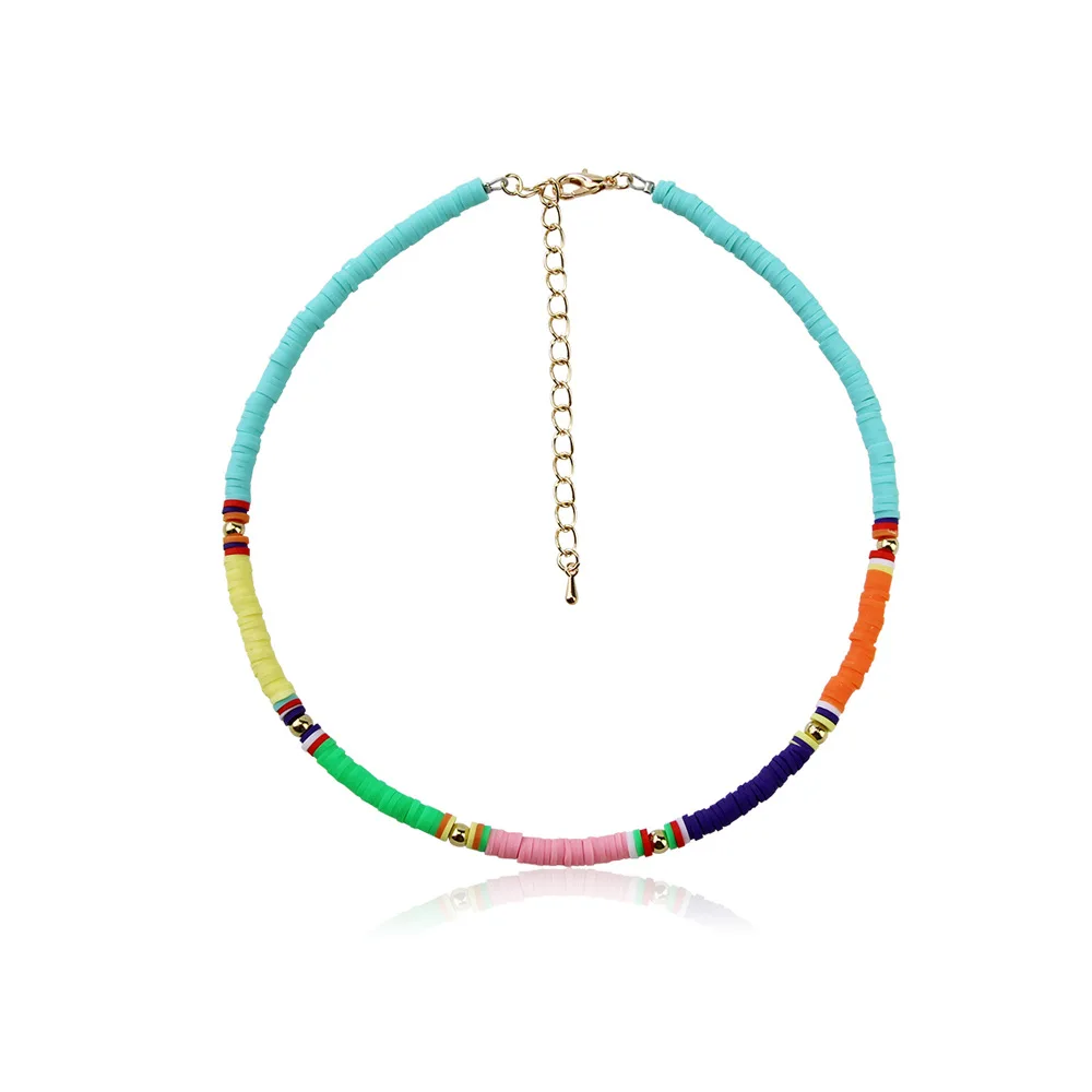 

Multi-colored boho african jewelry mini seed pony disc Mexican Vinyl Beads choker necklace, Steel