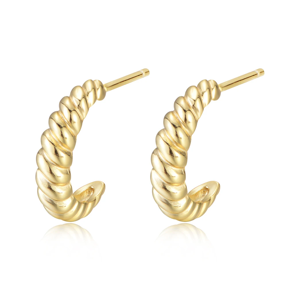 

New Design 925 Gold Plated Circle Twisted Cuff Earrings Irregular Lightweight Chunky Open Hoops