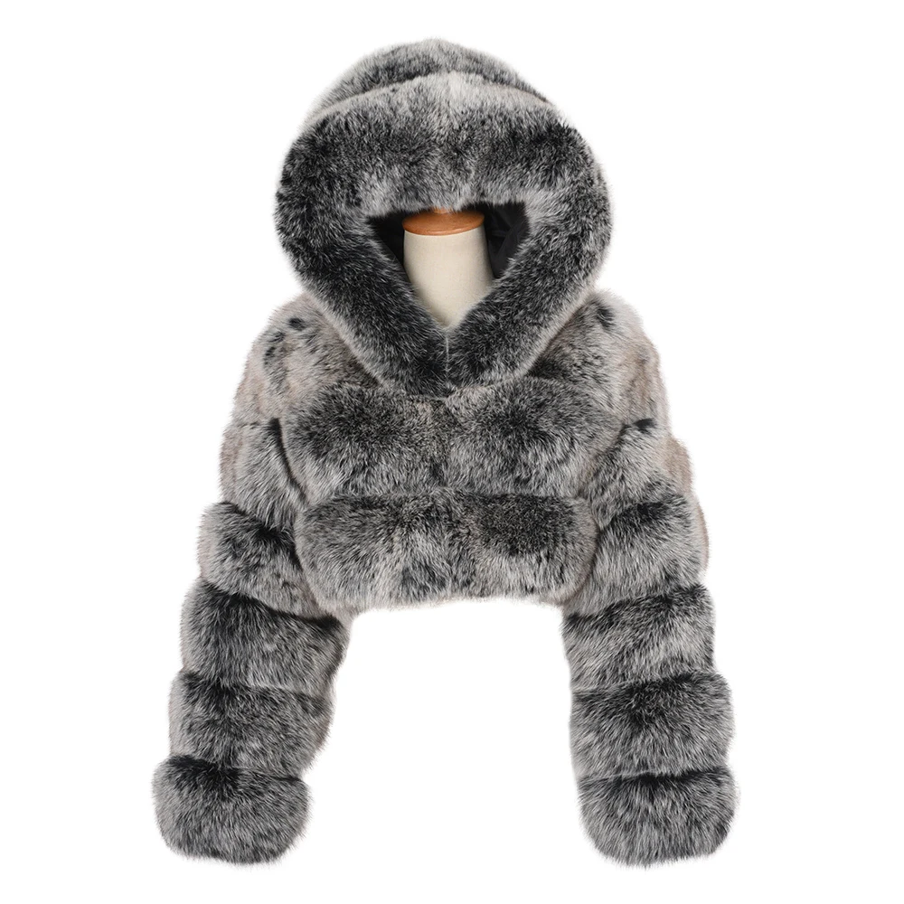 

Women's Faux Fur Coat With Hood Fashion Fake Fur Jackets Short Plus Size Coats S8451