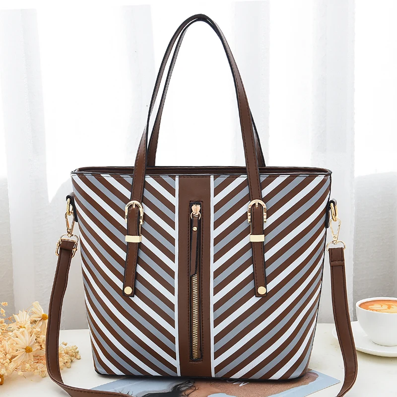 

DL099 45 PU Leather Handbag for Women Luxury Striped Handbags Ladies Shoulder Bag Tote bags