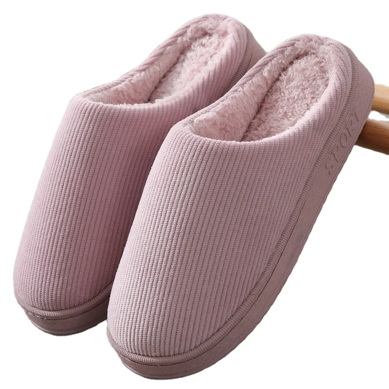 

Fuzzy House Slippers Non-Slip Women Indoor Cotton Plush Slides Custom Logo Warm Wool Fluff Winter Flat Slippers, Solid color