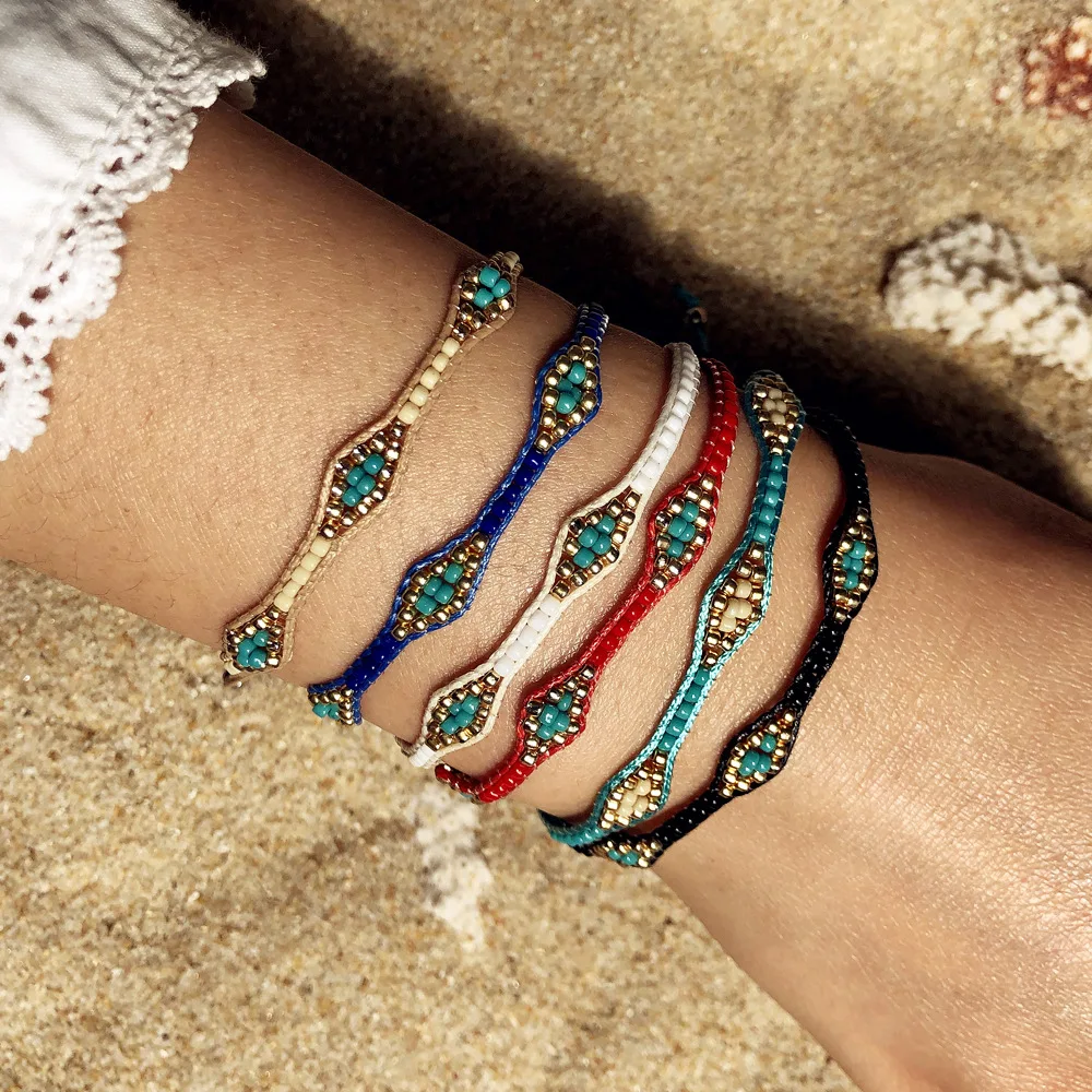 

Handmade Beach style Jewelry Retractable Sseed Beads Woven Rope Bracelet Color Adjustable Bohemian Bracelet For Women, Red, black, blue, white, green, brown