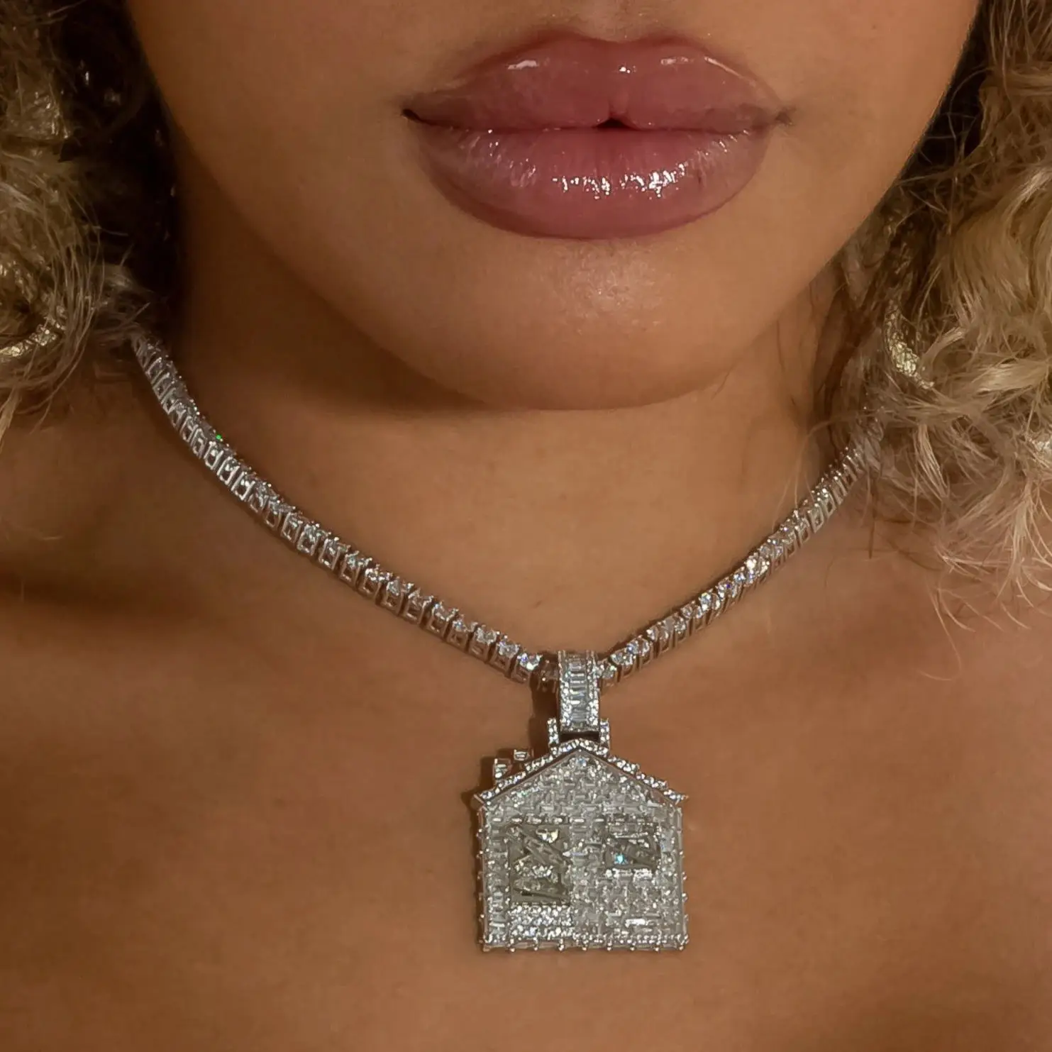 

iced out bling hip hop women jewelry 5A lab cz diamond choker chain trap house necklace, Silver