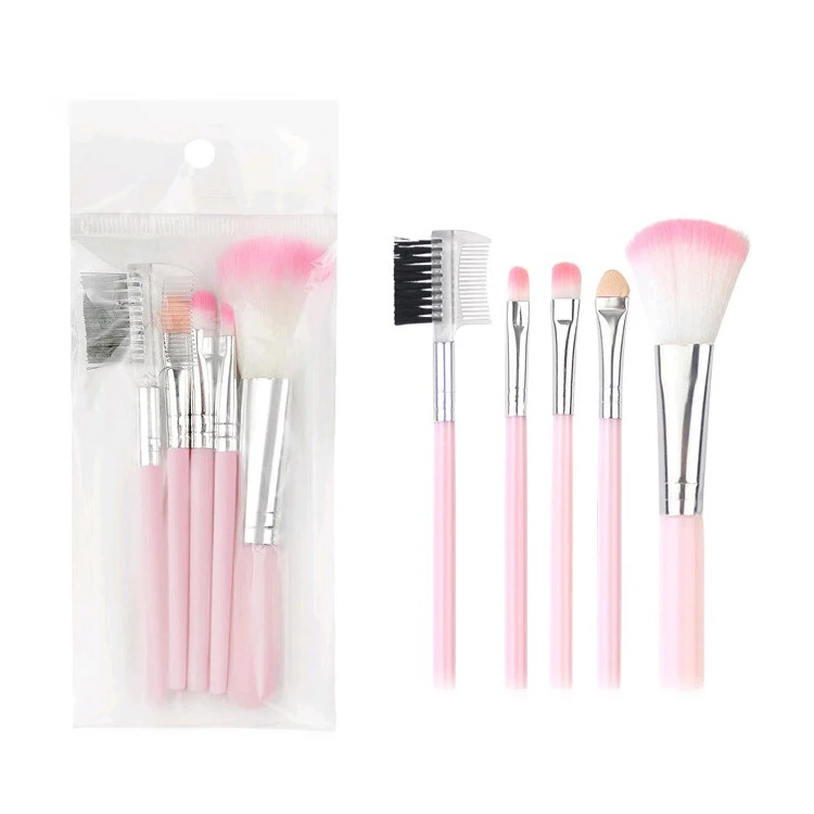 

Pink Makeup Brush Set 5pcs Premium Synthetic Brushes Kabuki Foundation Brush Blending Face Powder Blush Cosmetic Brushes Kit
