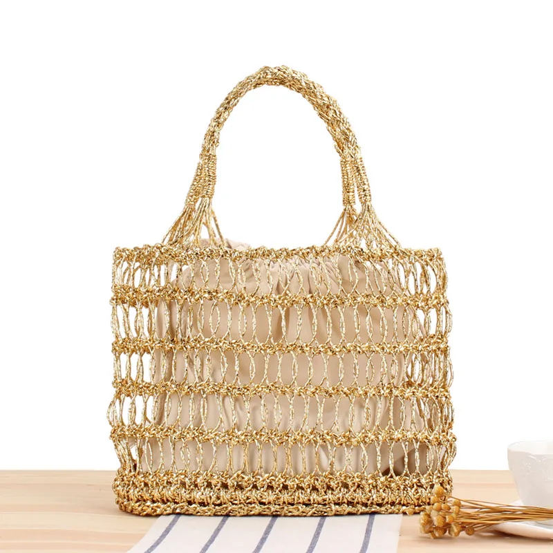 

Customized Raffia Straw Crochet Hollow Out Beach Tote Bag, Natural