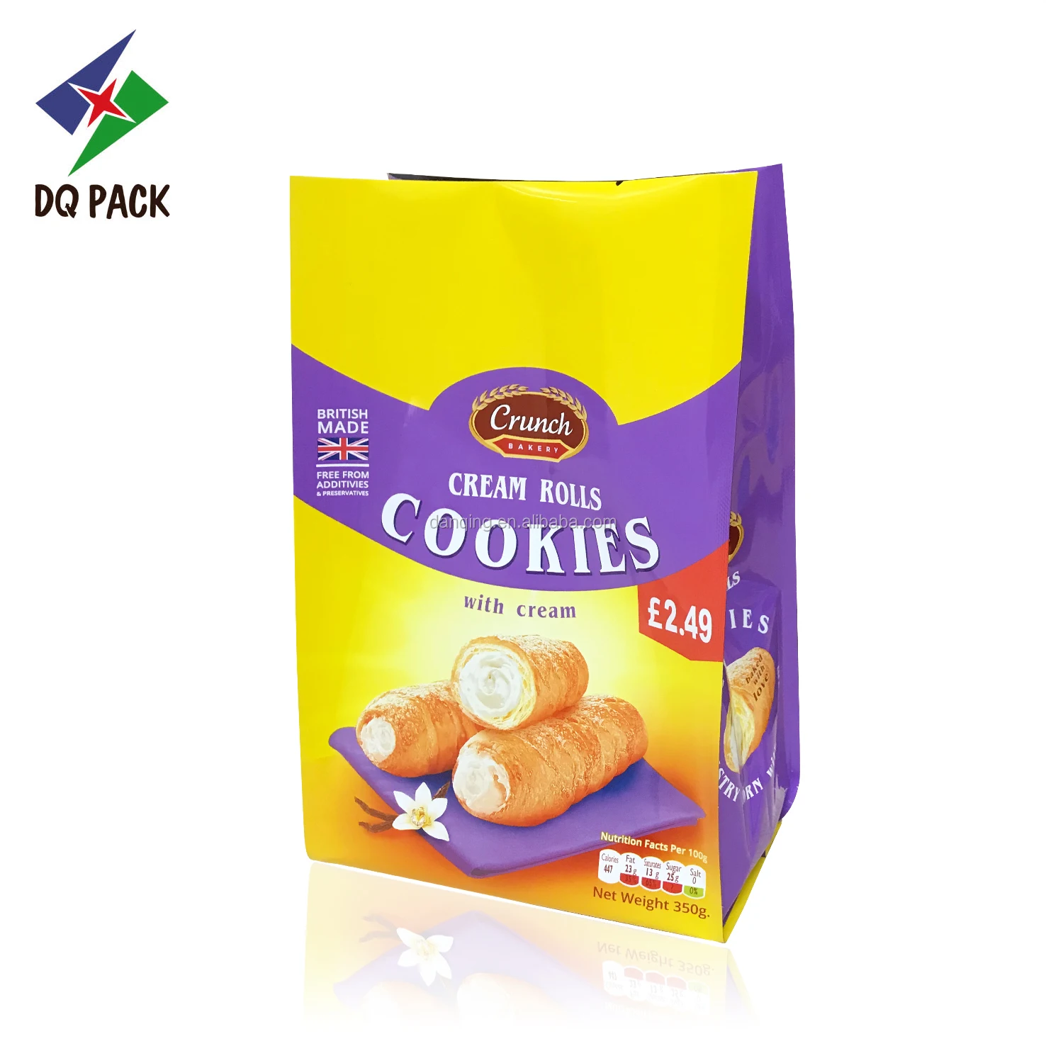 Food Packaging quad seal pouch for cookie packaging pouch