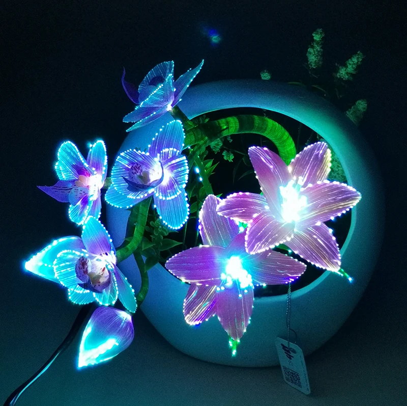 LED Color Changing Lily Flower Potted Fiber Optic Lamp Home Party Wedding Decor