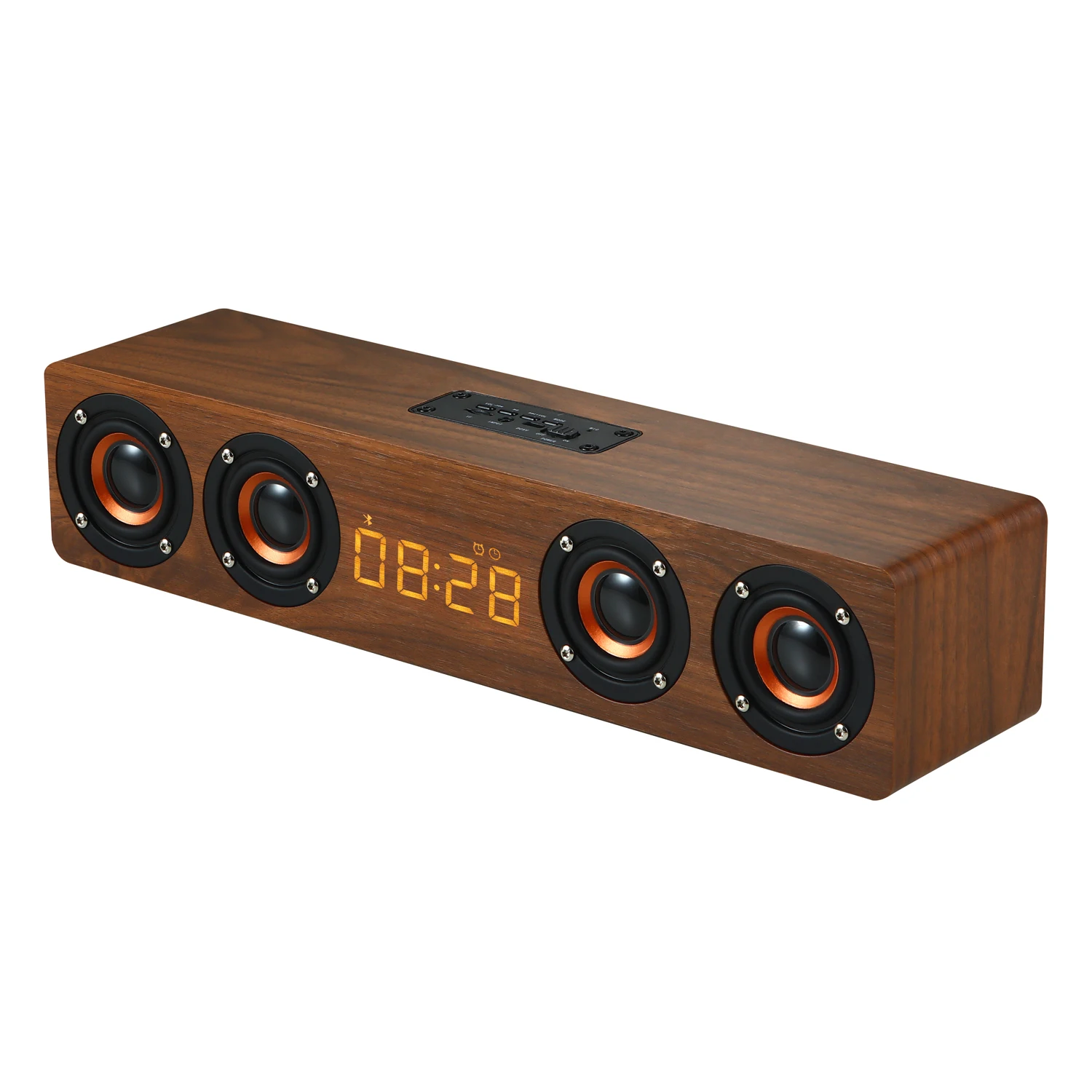 

W8C Hifi Led Surround Soundbar wooden speakers Bass Smart 5.1 BT Wood Subwoofer Wireless Speaker with alarm clock