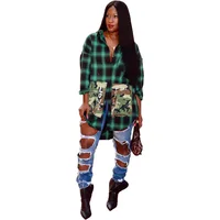 

2020 Spring Fashion Women Casual Turn-down Collar Long Sleeve Letter Print Plaid Camouflage Patchwork Irregular T-shirt Dress