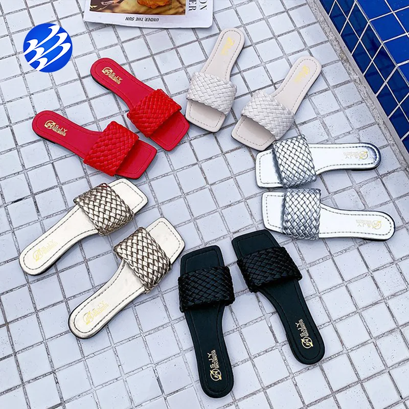 

Ladies Shoes Open Toe Woven Flat Slippers Ladies Casual Indoor Outdoor Comfort Sandals For Bedroom, White, red, black, silver, golden