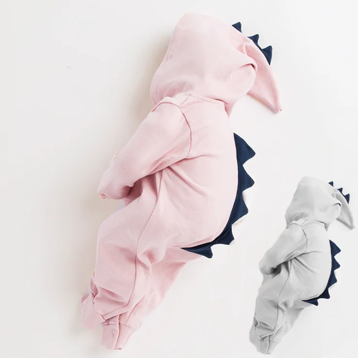 Amazing Warm Spring Autumn Baby Clothes Boy Girl 3D Dinosaur Costume Solid Pink Gray Rompers In stock