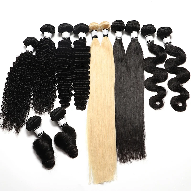 100% Human Hair Extensions Bundles Kinky Curly Deep Body Wave Remy Raw Indian Hair Cheap 613 Human Hair Bundles with Closure Set