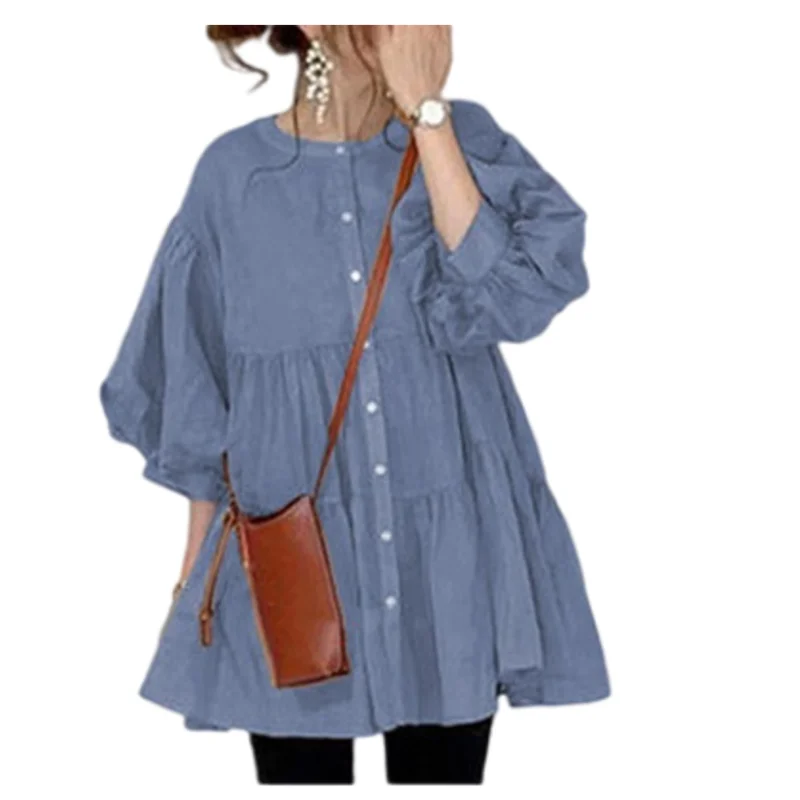 

Single-breasted blouse spring 2021 new Japanese style lantern sleeve loose casual shirt women