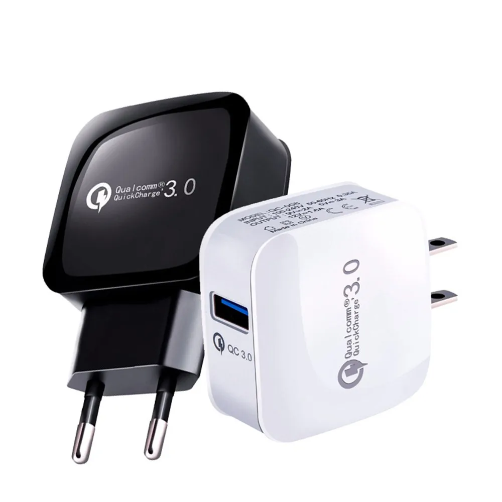 

Factory Lowest Price High Quality US EU Plug QC3.0 Single USB Smart Phone Travel Wall Adapter Charger For Android Phone, White/black