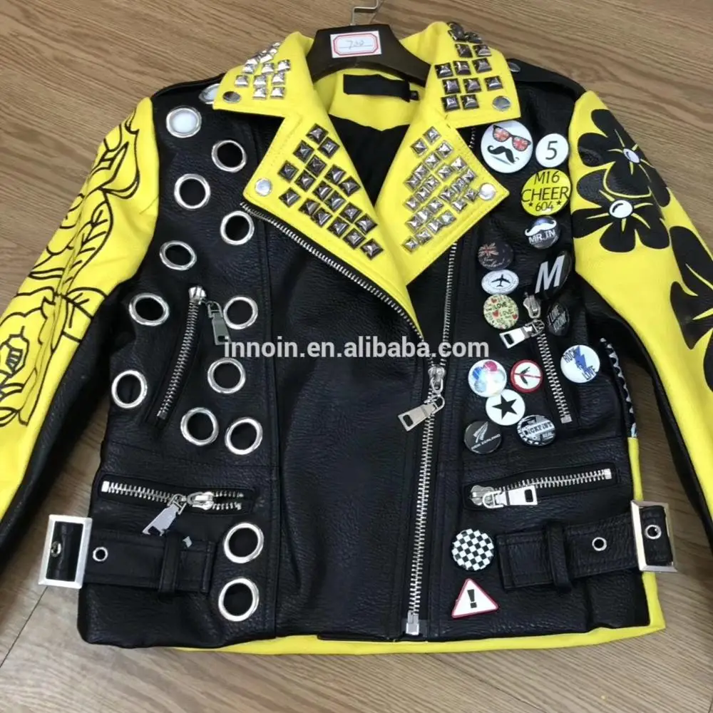 

Leather Jacket Women Fashion Print Punk Moto Jacket Ladies Outwear Coats For Sale