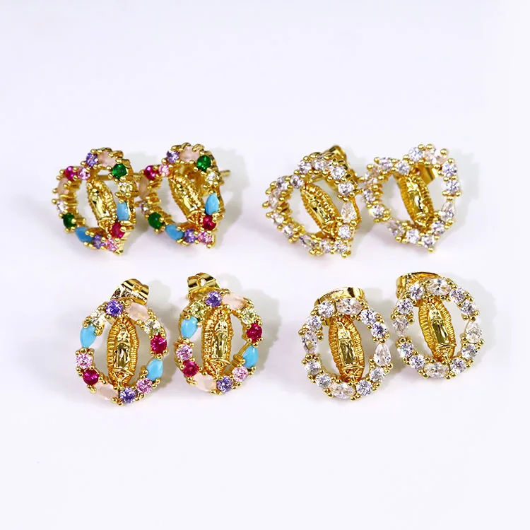 

EC1597 Sparkly Bling Crystal Mary Jewelry Earring Collection Zircon CZ Diamond Pave Blessed Mother Mary Studs Earrings