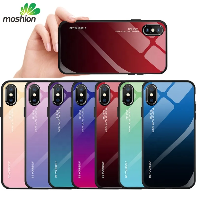 

Luxury Light-reflected Rainbow Aurora laser gradient Phone Case Tempered Glass Cover For iPhone 7s 8plus x xs max casing, N/a