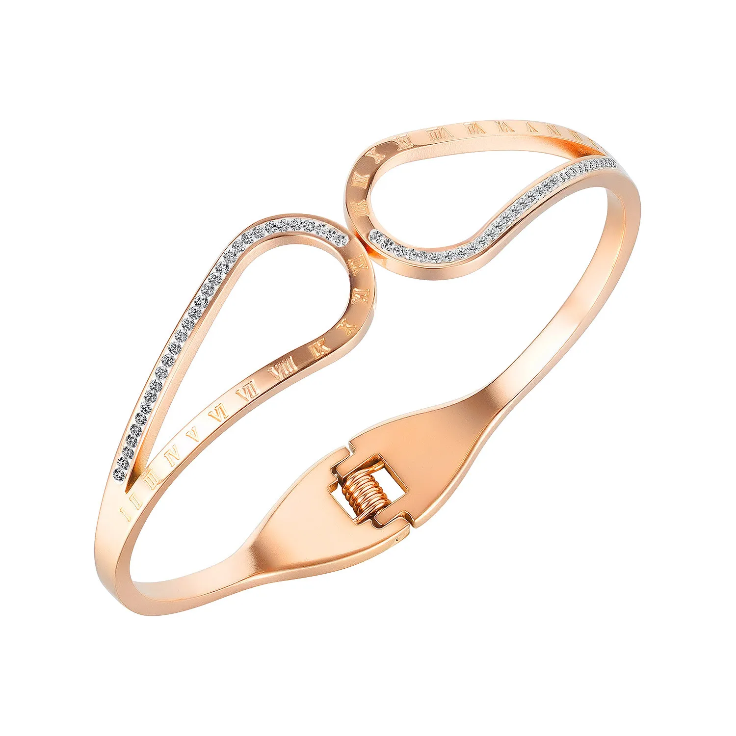 

New design fashion women girls bangle rose gold plated stainless steel crystal bangle bracelets