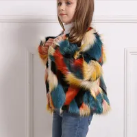 

winter children clothing girls outwear jacket furry plush fluffy faux fox fur multi color fur coat for kids