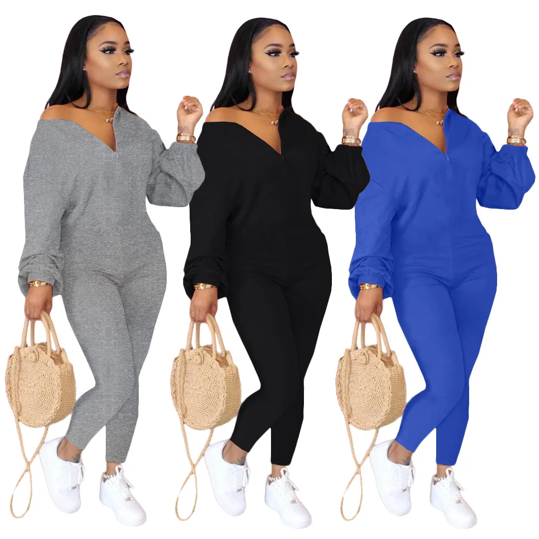 

2021 Women Fall Onies Clothing Jumpsuit Solid Color Elegant Jumpsuit Umbilical Diagonal Shoulder Fashion Comfortable Jumpsuit