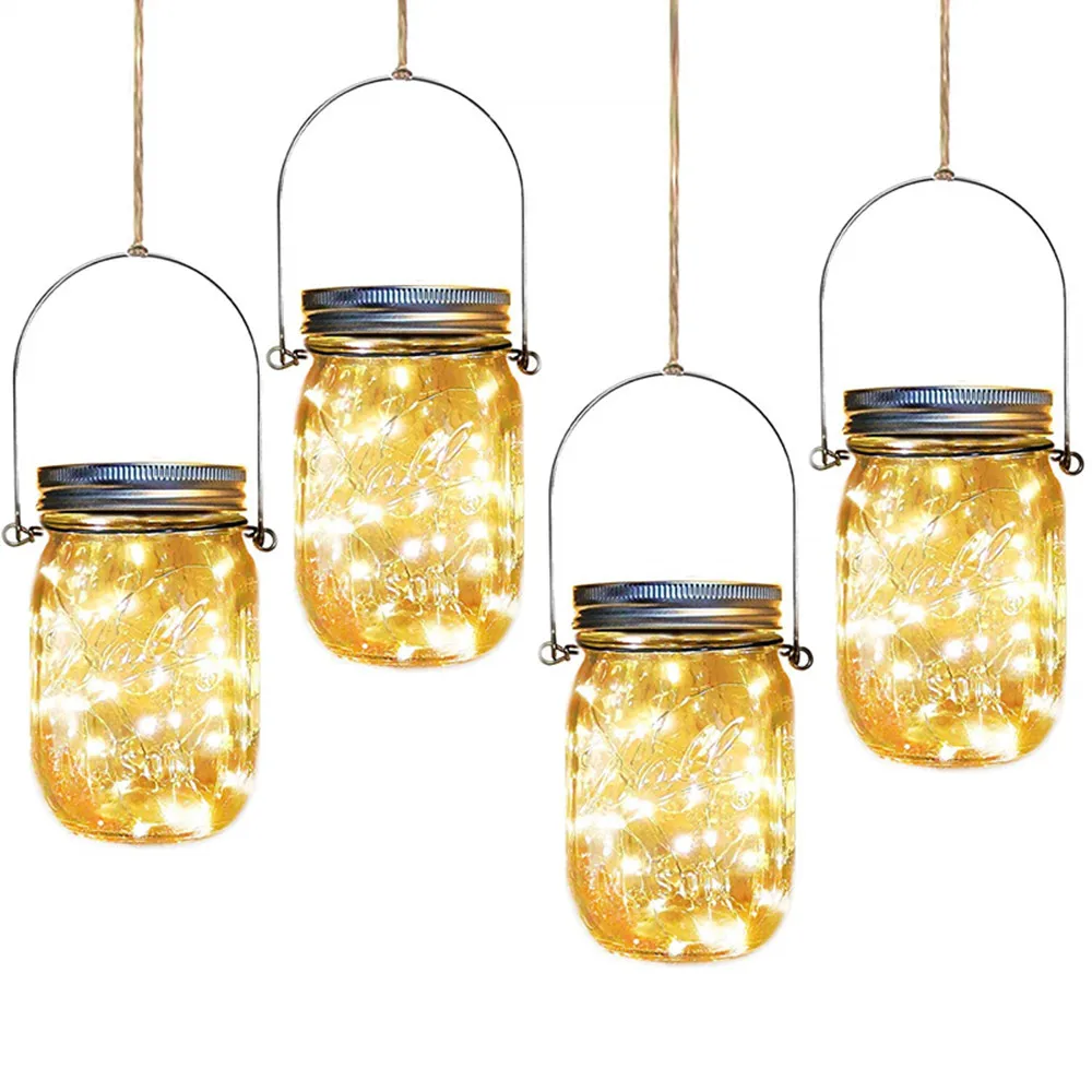 Factory Customization Holiday Hanging lights  20LED Mason Jar Outdoor Solar Light Glass For Home Garden